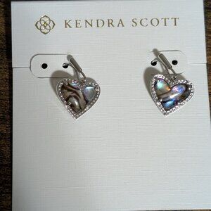 NWT Kendra Scott Ari Heart Drop Earrings in silver-tone metal and abalone